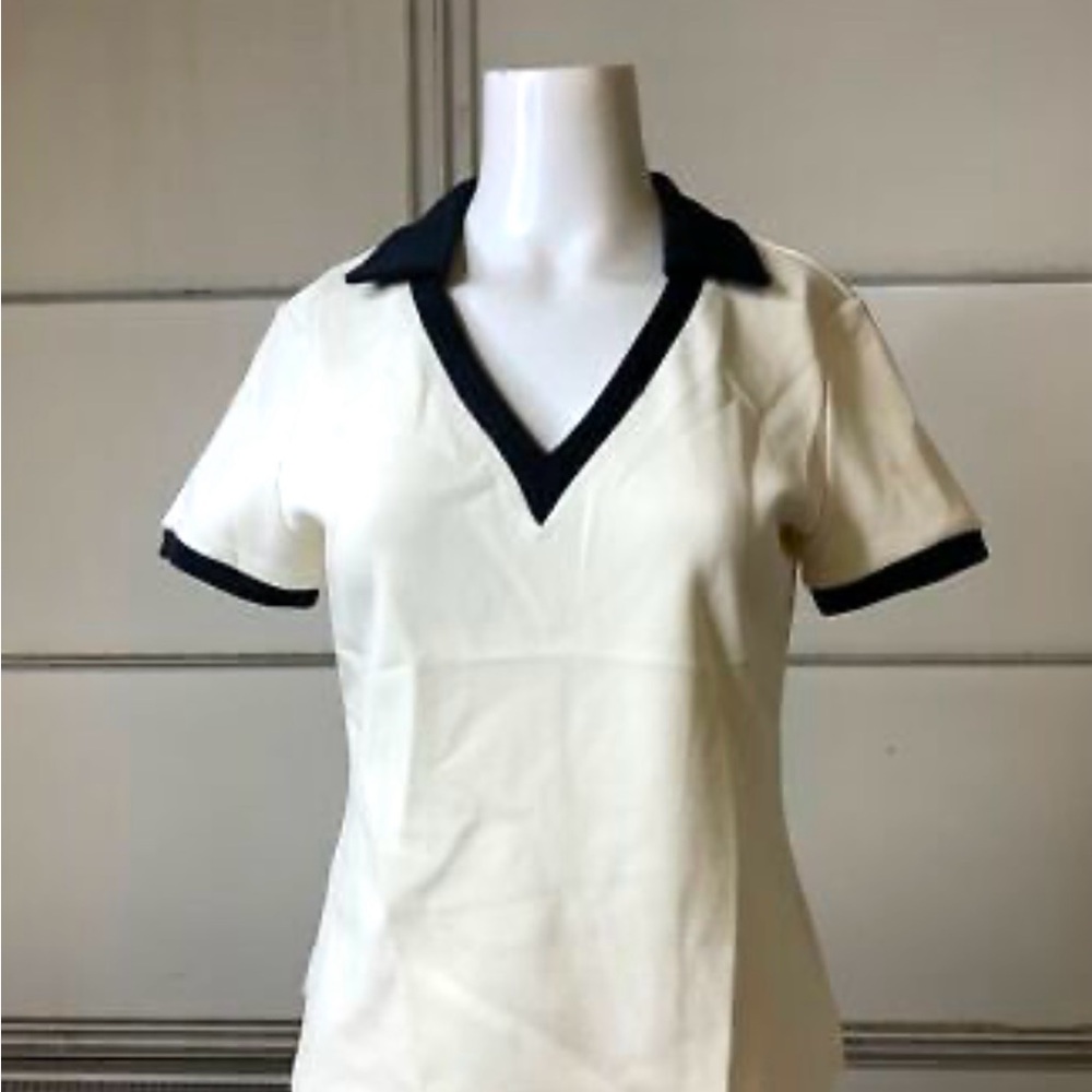 NWOT STAUD Court Volley Polo ivory and Black Top S